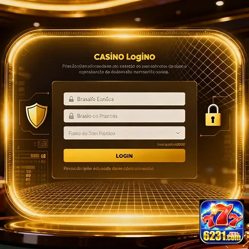 Interface de login do cassino 6231, mostrando campos para usuário e senha.